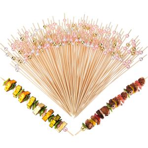 100 Pcs 8 Inch Long Cocktail Picks Fancy Toothpick for Appetizer Bamboo Cocktail Stick for Fruit Drink Dessert Barbecue Charcuterie Pearl Skewer for Wedding Birthday Baby Shower Party (Colorful)