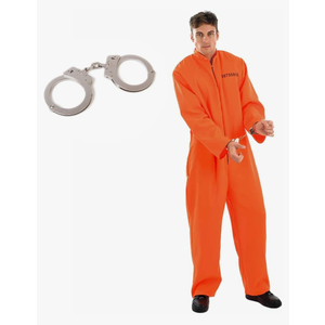 fun shack Men's Prisoner Costume, Orange Jail Inmate Jumpsuit, Adult Prison Outfit for Halloween or Costume Parties, L