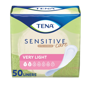 TENA Sensitive Care Panty Liners for Women, Very Light Absorbency, Extra Coverage, Sensitive Care - 50 Count, Pack of 6