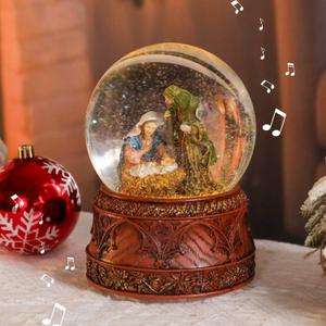 Christmas Snow Globe Musical - Nativity Snowglobes Water Snow Globes LED Light Change Music Box Home Christmas Decor for Kids Brown Retro Pattern