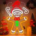 Christmas Neon Sign Gingerbread Man Throwing Candy Cane Neon Light Dimmable Led Gingerbread Wall Decorations Fun Christmas Waving Light Up Sign for Gifts