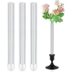 2 x 3 Pcs 7.9" Bud Vase Taper Candle Holder's Acrylic Striped Bud Vase with Silicon Rubber Case Designed Specially for Taper Candle Sizes from 22mm to 27mm for Wedding Tablescapes Decoration