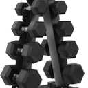 Fitvids Dumbbell Set with Rack, Rubber Coated Hex Dumbbell Weights in 150lbs, 5, 10, 15, 20, 25lbs Pair, Black