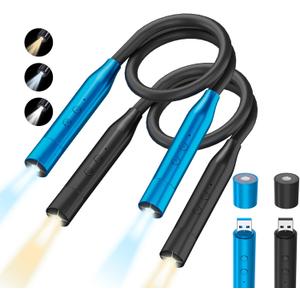 2Pcs LED Neck Reading Lights, 3-Color & 3-Brightness, 380 Rotating, Rechargeable, 80-Hr Lasting, Perfect for Reading, Knitting, Camping