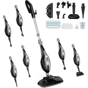 DUMOS 10-in-1 Multifunctional Steam Mop, 1550W Detachable Handheld Steam Cleaner, 16FT Power Cord with 2 Reusable Pads, Floor Steamer for Hardwood, Tile, Carpet, Grout, Windows