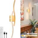 Battery Operated Wall Sconces, Rechargeable Wall Sconces, 3000K-6500K LED Wireless Wall Light, Modern Wall Lamp not Hardwired for Living Room Bedroom Hallway, 31.5in-Gold