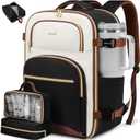 LOVEVOOK Travel Essentials Carry on Backpack 50L Travels Backpack for Women,Waterproof TSA Personal Item Travels Bag Airline Flight Approved,Large Carry on Luggage Laptop Backpack with Packing Cubes (1-black - Beige White - Chestnut Brown)