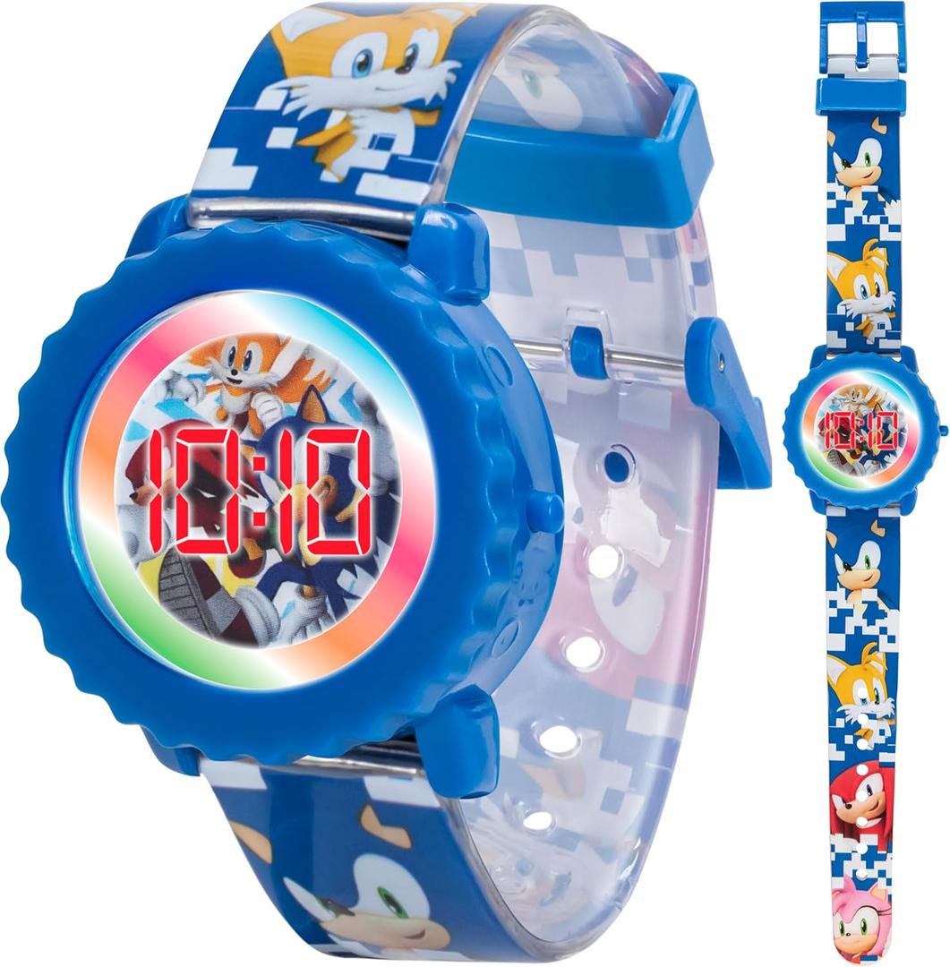 Sonic The Hedgehog Kids Digital Watch  Flashing LED Light-Up Display, Easy-to-Read Time, Adjustable Strap, and Sonic Character Design  Fits Wrists from 5.5" to 8"