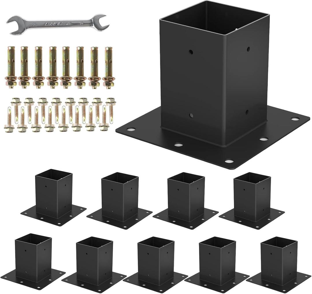 6 x 6 Post Base10PCS,Inner Size 5.6"x5.6"Deck Post Base,Heavy Duty Metal Black Powder Coated Post Brackets,for Mailbox Post Deck Supports Porch Railing Post Holders