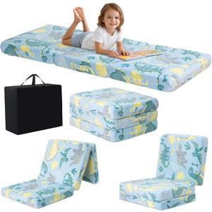 MeMoreCool Foldable Floor Mattress for Kids, Glow Dinosaur Trifold Nap Mat for Toddlers, Portable Sleeping Futon for Daycare or Floor Bed, 57x22x3 Inch