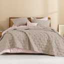 Litanika King Size Quilt Bedding Set, Light Coffee Summer Lightweight Soft Comforter Bedspreads & Coverlets, Boho Farmhouse Bedding Cover Bed Decor All Season, 3 Pieces (1 Quilt, 2 Pillowcases)
