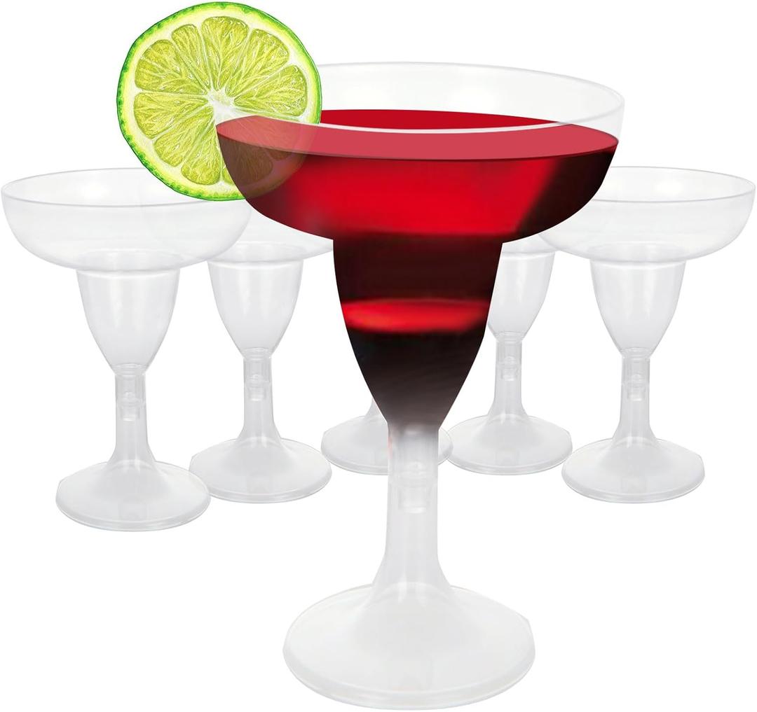 APACALI Plastic Margarita Glasses Disposable Neon Cocktail Cups 5oz Plastic Wine Glasses Disposable Champagne Glasses With Stem, 7oz Clear Cocktail Glasses (60PCS- Margarita Glasses)