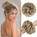 FESHFEN Large Messy Bun Hair Piece - Wavy Synthetic Chignon Scrunchies Elastic Ponytail Hair Extensions Thick Hairpieces for Women, Mixed Blonde and Ash Blonde Tips 1.94oz