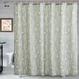Estmy Green Botanical Linen Shower Curtain for Bathroom 78 Inches Long, Spring Summer Themed Boho Floral Plants Leaves Textured Fabric Shower Curtain Set Modern Farmhosue Vintage Bathroom Decor