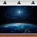 7x5ft Fabric Outer Space Backdrop The Planet Earth View from Space Blue Starry Sky Lone Star Background Universe Milky Way Backdrop for Space Theme Party Decorations Photo Props