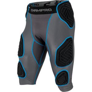 Champro Bull Rush 7-Pad Integrated Girdle Youth, Large, Charcoal With Optic Blue Trim