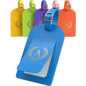 Luggage Tags for Suitcases 6 Pack PU Leather Travel Bag Tags with Privacy Cover & Stainless Steel Buckle, Vegan Leather Name ID Labels for Travel Bags, Cruise, Airline, Backpack, Baggage Identifier(A)