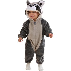 DarkCom Unisex Baby Raccoon Costume Animal Onesie Toddler Hooded Romper Halloween Kids' Christmas Pajamas (15-18 Months, Grey)