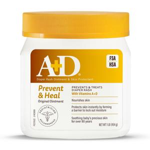 A+D Original Diaper Rash Ointment Prevents & Treats Diaper Rash, Moisturizing Skin Protectant with Vitamins A & D, Healing Skin Ointment for Dry and Cracked Skin 16 oz