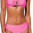 seamoly Swim Suits for Women 2025 Sexy Cutout Metal Ring Strapless Bikini Set Padded Open Back Tie Side Thong Bathing Suits (Large, Pink)