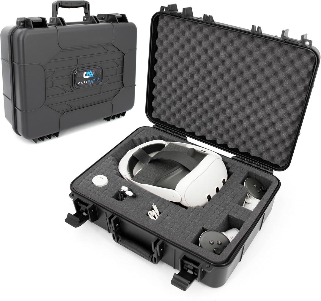 CASEMATIX Hard Case Compatible with Meta Quest 3S, Quest 3, Quest 2, Oculus Quest VR Headset & Accessories Storage Case with Customizable Foam Protection