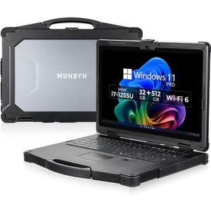 MUNBYN High-End Rugged Laptop IRX17, 15.6" Windows 11 Pro, Intel i7-1255U, 32GB DDR5+512GB SSD, 1000 Nits Sunlight Readable, Wi-Fi 6, IP65 Heavy Duty Laptop, Dual Batteries, 2Y Protection(New)