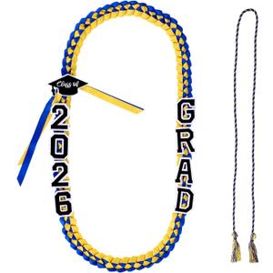 2026 Graduation Lei with Honor Cord, Double Braided Ribbon Money Leis Set for Class of 2026 Men Women High School College Grad Necklace Gift Accessories (Blue Yellow)
