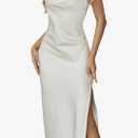 Spaghetti Straps Matte Satin Midi Dress with Cowl Neck and Low Back XXL