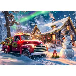 1000 Piece Puzzle for Adults, Christmas Snowy Night Puzzles 1000 Pieces, Enchanting Christmas Eve Puzzles for Adults, Aurora Cabin Jigsaw Puzzle Vacation Challenging Gift for Family Friends