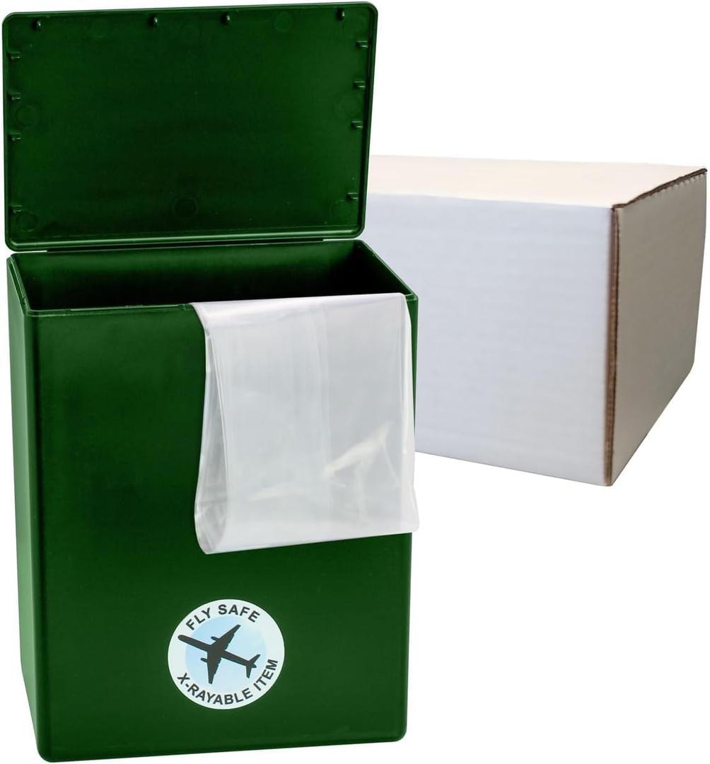 CarrySafe TSA-Approved Travel Urn Kit  Guaranteed Fly-Safe Temporary Cremation Urn for Human Ashes  Personalized, Airline Friendly, 200 Cu in, Green Plastic with Travel Box