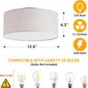 12.6" Modern Close to Ceiling Light with Linen Fabric Drum Shade,3-Light Semi Flush Mount Ceiling Light Fixture,Drum Light Fixtures Ceiling Mount for Kitchen, Bedroom, Bathroom, Living Room, Hallway