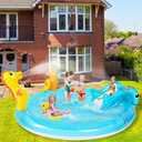 Sea Animal Inflatable Kids Pool with Slide and Sprinkler, Inflatable Play Center with Rings & Animal Figures, 78"x59.5"x15.5" Kiddie Pool for Summer Outdoor Backyard
