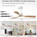 52" Ceiling Fans with Light with Remote Control Ceiling Fans with 3 Wood Blades, Solid Wood Ceiling Fan Indoor Outdoor for Dining Room, Living Room, Office, Farmhouse etc. White + Original Wood, 52-inch