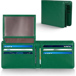 GNDR Wallet For Men Bifold Green RFID Blocking Slim Faux Leather Wallets Card Holder Front Pocket Minimalist Men Accessories With Gift Box