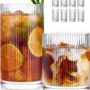 Ribbed Glass Cups Set of 8 - 4 Large Capacity Highball Glasses 17oz, 4 Rocks Glass Cups 12oz, Cocktail Glasses, Drinking Glasses Ideal for Beer, Juice, Water, Ice Coffee Cup, Whiskey, Mixed Drinkware