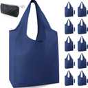 BeeGreen Navy Blue Reusable Grocery Bags Bulk 10 Packs, Kitchen Reusable Shopping Bags 50LBS Large, Machine Washable Durable, Easily Foldable with a Storage Bag