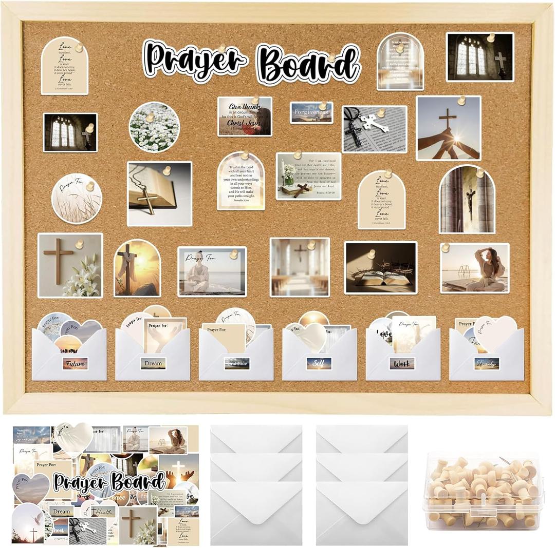 Prayer Board Supplies Kit - 109 Pcs Minimalist Bible Verse Jesus Christian Scripture Bulletin Decorations Decor Request Cards Push Pins Envelopes Gift Set for Office Classroom School Church