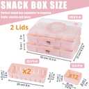 Stackable Snackle Box Container with 2 Lids, 14 Compartments - BPA-Free Snackle box Organizer, Dishwasher & Microwave Safe Reusable Snacklebox for Veggies, Fruits, Charcuterie, Snacks (Pink, 2 Pack)