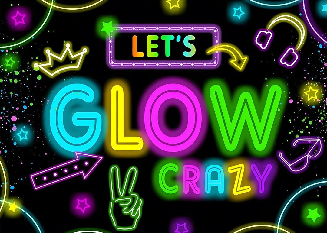 9x6FT Let's Glow Backdrop Vinyl Neon Glow in The Dark Crazy Background for Portrait Studio Props Photoshoot Photography Graffiti Splash Paint Birthday Party Decorations Background