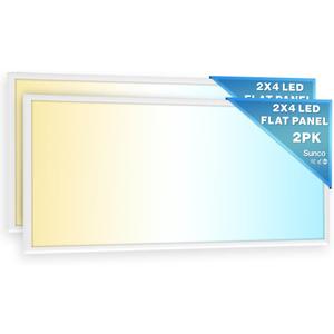 Sunco 2x4 LED Flat Panel Light Drop Ceiling Office Shop Commercial Warehouse Fixture, 6500 Lumens, Selectable Features, 30W/40W/50W, 4000K/5000K/6000K, Dimmable (0-10V), Dustproof ETL 2 Pack.