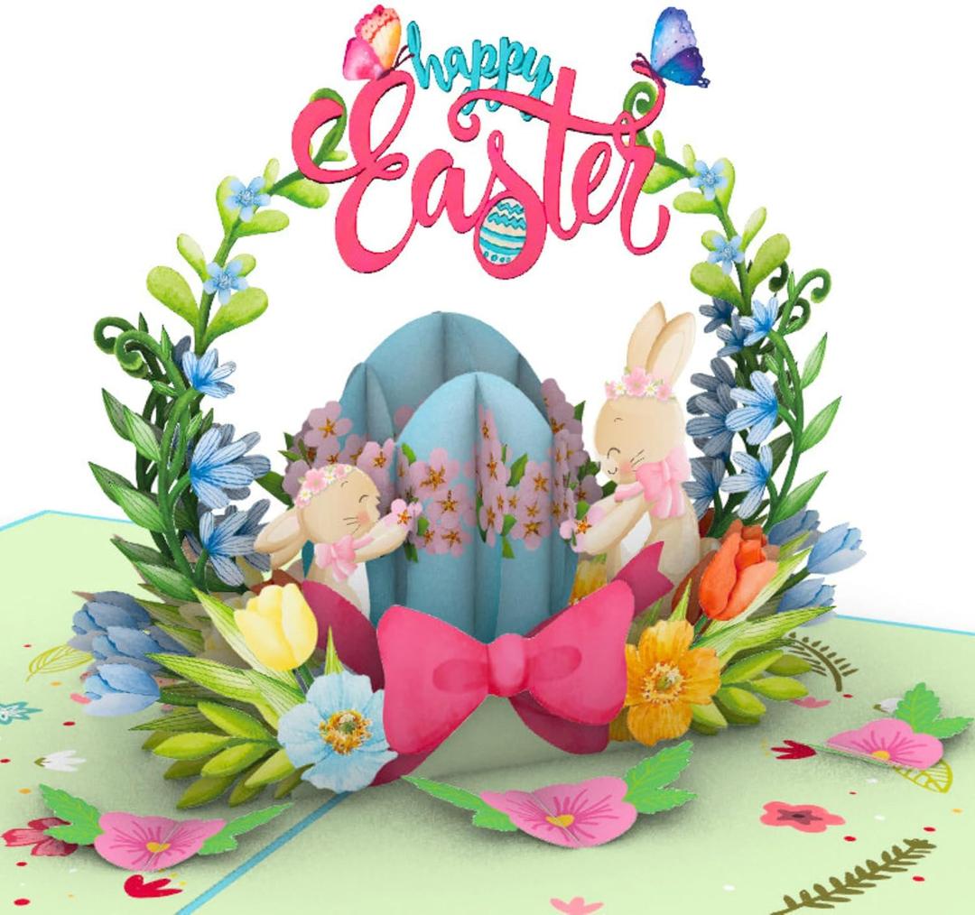 HEARTAGS- Happy Easter Pop Up Card, 6x8 in Pop Up Easter Card For Kids, Adults, Family with Envelope, Funny Rabbit Popup