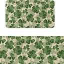 St Patricks Day Kitchen Mats for Floor Set of 2 Green Cream Clover Shamrock Holiday Theme Kitchen Rugs Non Slip Washable Absorbent Kitchen Runner Rugs Decor,17x30 and 17x47 Inch