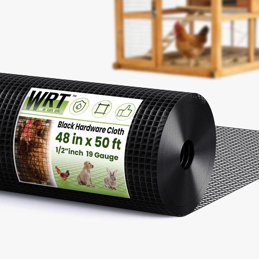 Black Hardware Cloth1/2 inch 48 inch x 50 Foot 19 Gauge, PVC Coated Welded Wire Mesh Roll, Heavy Duty Metal Mesh with Square Grid,Fencing Roll for Chicken Coop Barrier, Rabbit Cage, Snake Fence