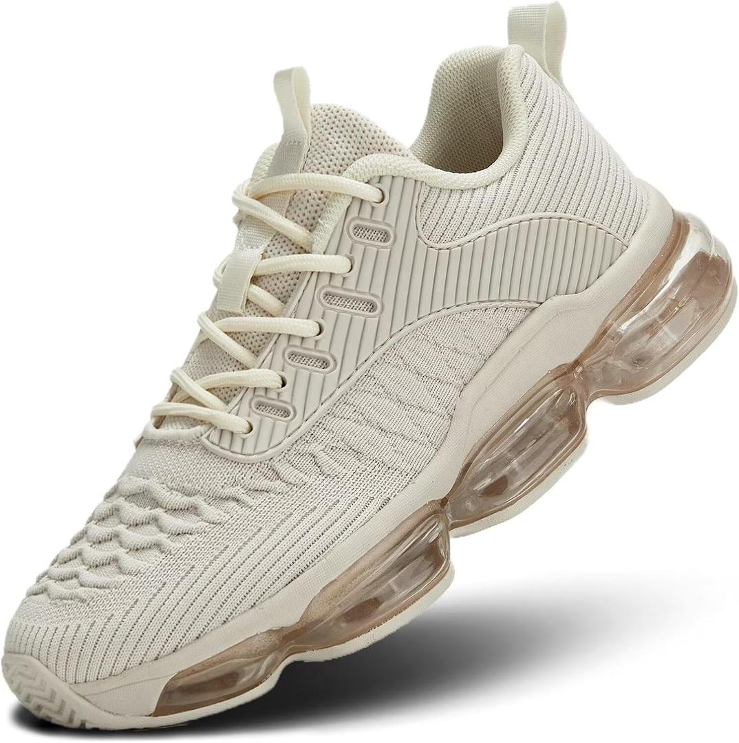 Womens Walking Running Shoes Air Cushion Breathable Fashion Tennis Sneakers Mesh Workout Casual Athletic Sports Gym (8, Beige)