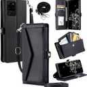 Wallet Case for Samsung Galaxy S20 Ultra 5G with Wrist Strap Card Holder Shockproof Soft PU Leather Magnetic Snap Pocket Stand Cell Phone Cover S20ultra 20S S 20 A20 S2O 20ultra G5 Women Black