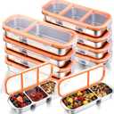 8 Pcs Stainless Steel Snack Containers with Leak Proof Lids, 2/3 Compartments Metal Bento Lunch Box, Reusable Divided Food Storage Container for Adults Home Travel Work(Orange)