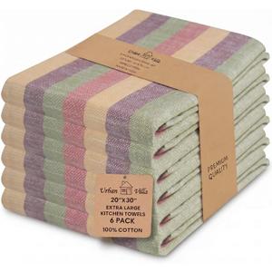 Urban Villa Kitchen Towels Harvest Stripes Dish Towels Set of 6 20" X30 100% Cotton Highly Absorbent Quick Drying Dish Cloths & Dish Towels Thanksgiving Fall Tea Towels with Hanging Loop Towels