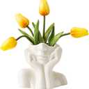 Large Ceramic Face Vase, White Flower Vases for Decor Female Form Head Half Body Vase Boho Unique Decorative Modern Style for Home Living Room Office Book Shelf (Large)