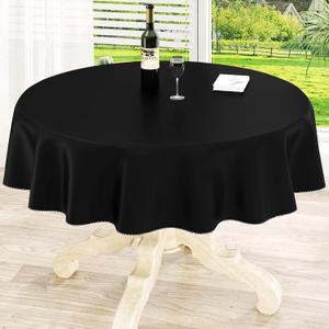 homing Round Vinyl Tablecloth, Plastic Flannel Backed Table Cloth,Waterproof Non-Slip Table Covers,Wipe Clean Table Cover for Dining Table, Buffet Parties and Camping (Black, 60")