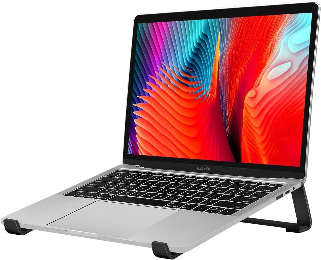 Thibault Aluminum Laptop Stand for Desk - Cooling Ergonomic Design - Fits MacBook Air Pro/DELL/HP/Lenovo/ThinkPad/Alienware - 13/14/15.6/16 -Easy Assembly- Ventilated Laptop Stand for Optimal Airflow (Black)